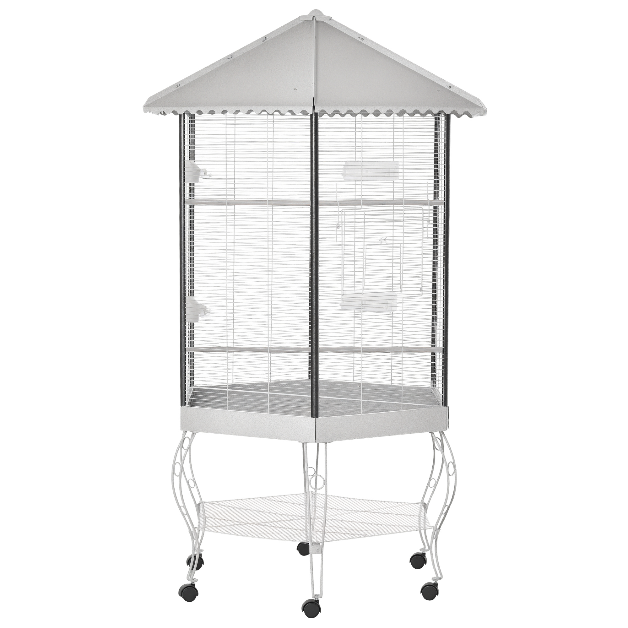 Bird cage with a white roof on a white background