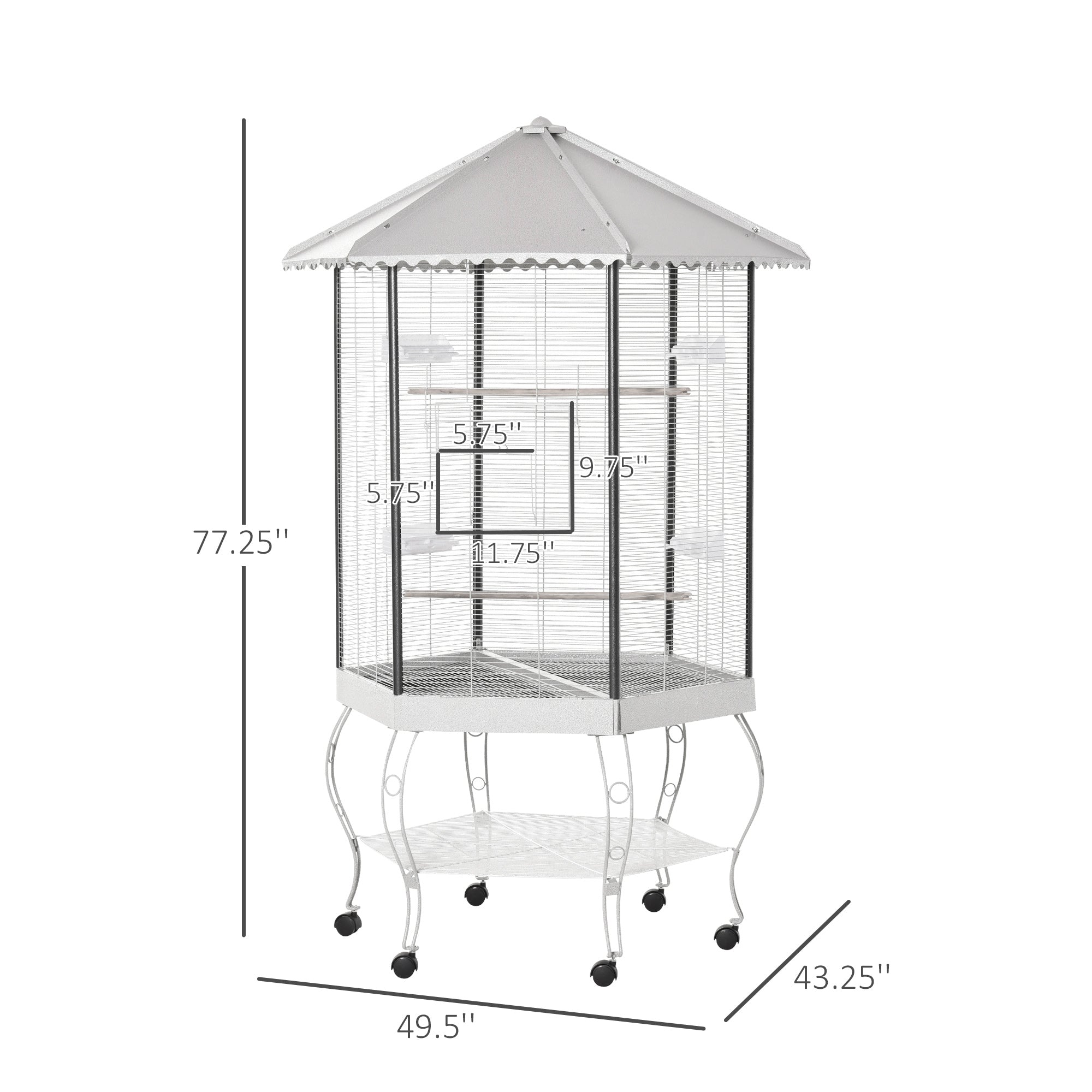 Bird cage with dimensions on a white background